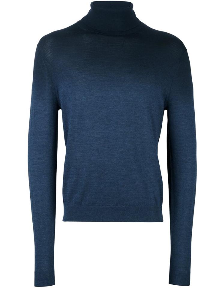 Emporio Armani Roll Neck Jumper, Men's, Size: Medium, Blue, Wool