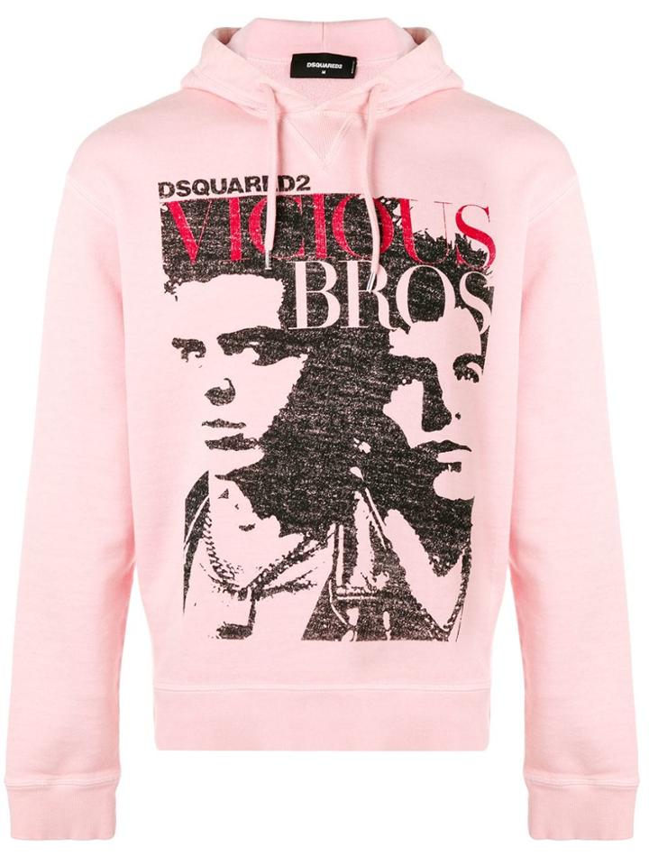 Dsquared2 Vicious Bros Print Hoodie - Pink