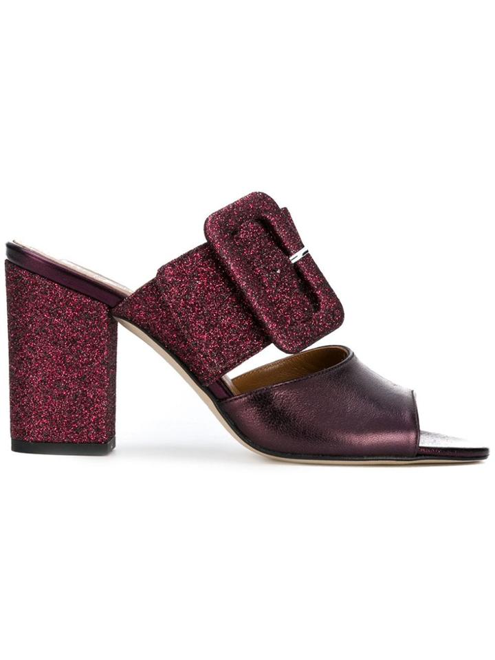 Paris Texas Glitter Buckled Mules - Pink