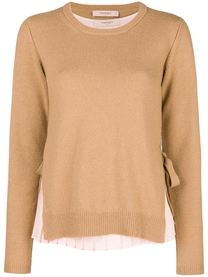 Twin-set Pleated Hem Top - Nude & Neutrals