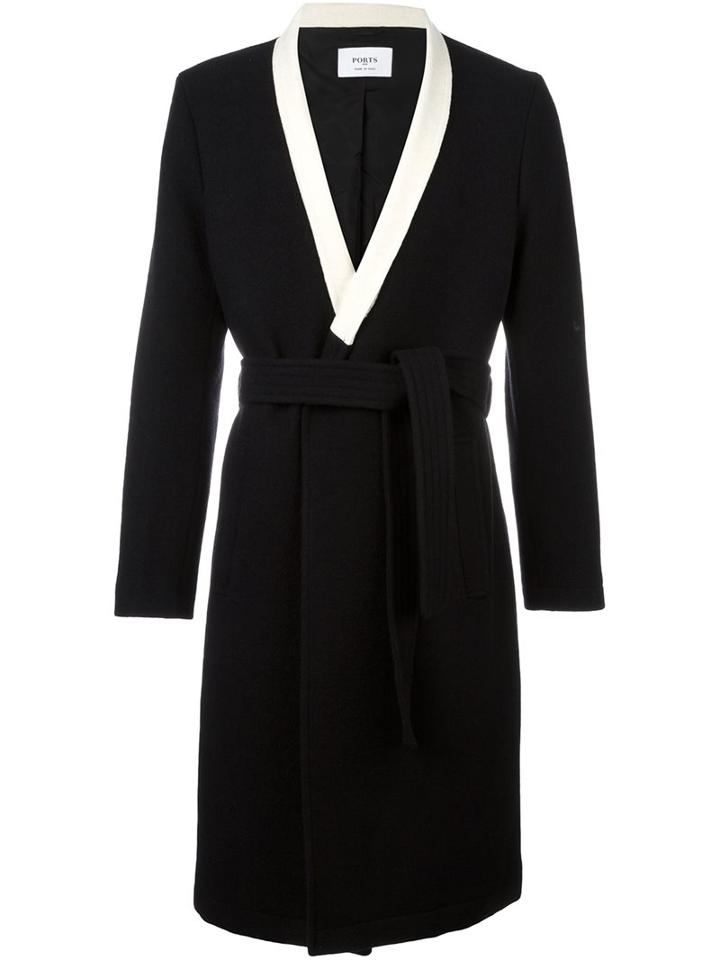 Ports 1961 Belted Kimono Coat, Men's, Size: 50, Black, Polyamide/cupro/virgin Wool