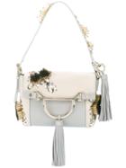 Borbonese - Beads Embellished Shoulder Bag - Women - Cotton/leather - One Size, Nude/neutrals, Cotton/leather