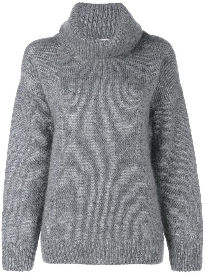 Saint Laurent Distressed Roll Neck Jumper, Women's, Size: Xs, Grey, Mohair/polyamide/wool