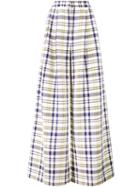 Adam Lippes - Check Wide Leg Trousers - Women - Cotton - 6, Women's, White, Cotton