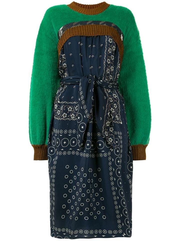 Kolor Contrast Print Textured Dress - Green