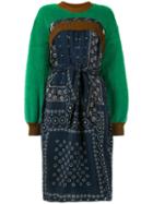 Kolor Contrast Print Textured Dress - Green