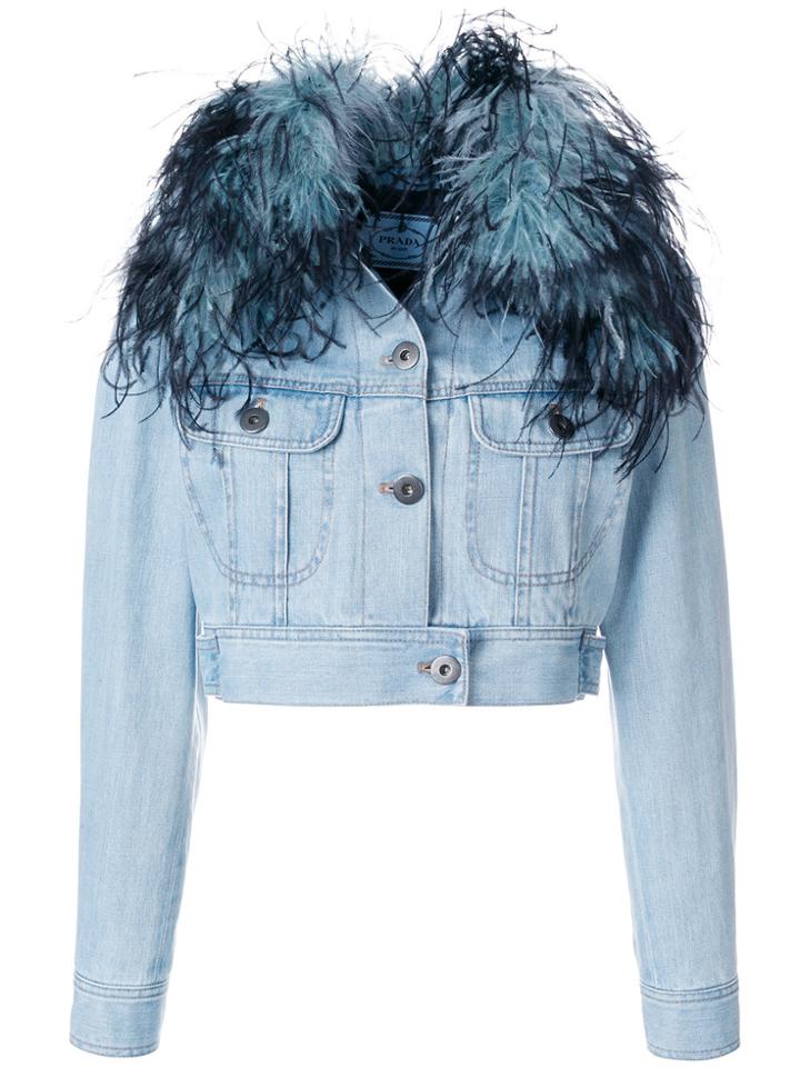 Prada Cropped Jacket With Trim - Blue