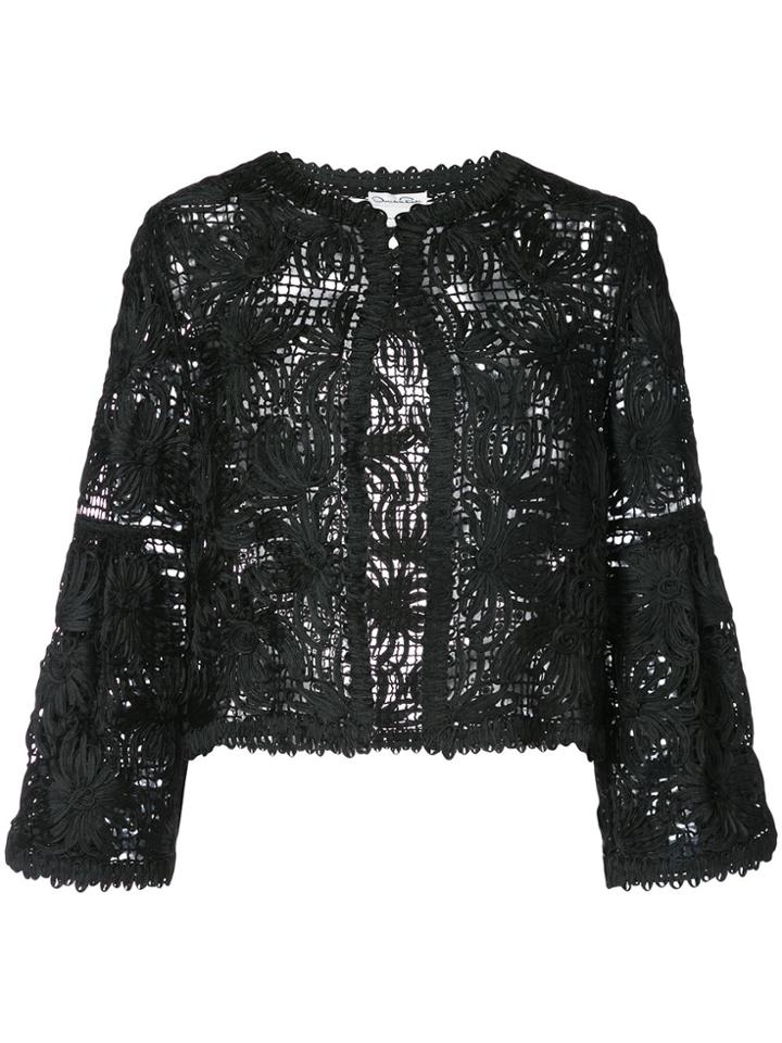 Oscar De La Renta Openwork Bell Sleeve Jacket - Black