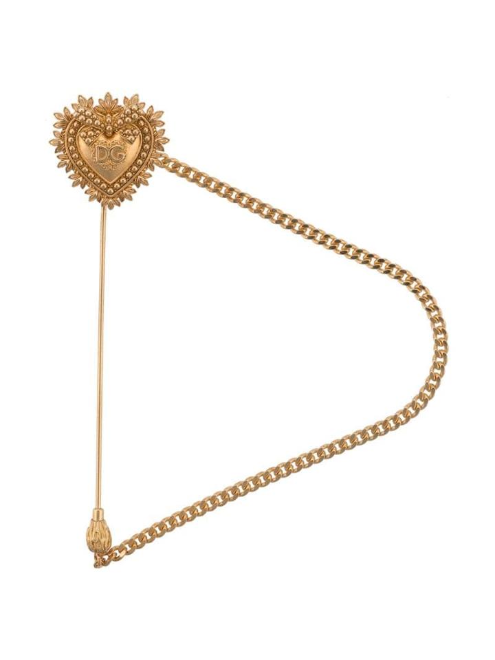 Dolce & Gabbana Engraved Logo Heart Brooch - Gold