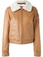 See By Chloé Shearling Collar Aviator Jacket, Women's, Size: 40, Nude/neutrals, Cotton/polyester/lamb Skin/lamb Fur