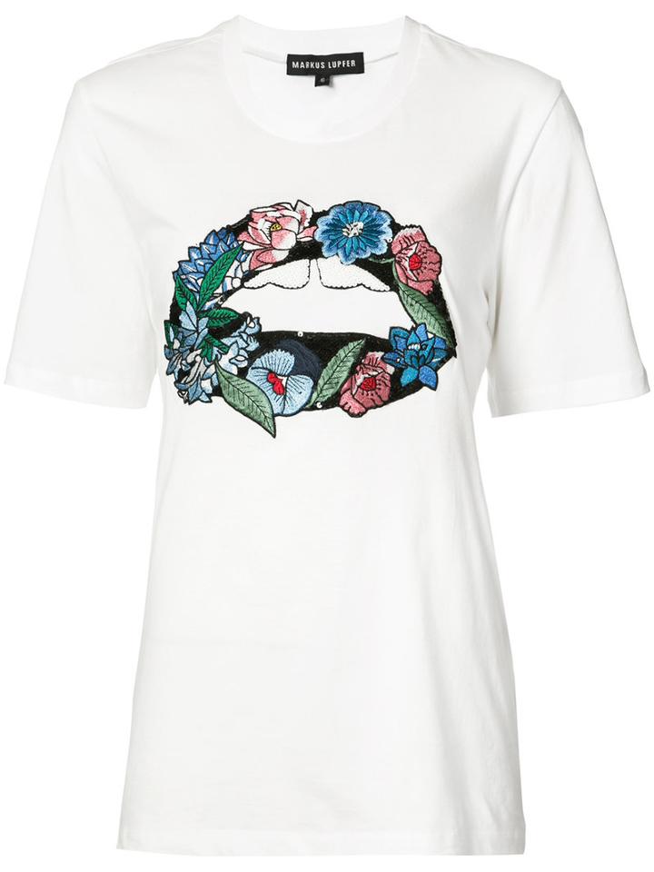 Markus Lupfer - Embroidered Flower T-shirt - Women - Cotton/sequin - S, White, Cotton/sequin