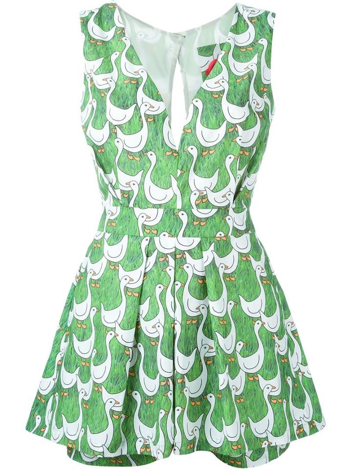 Ultràchic Goose Print Playsuit, Women's, Size: 42, Green, Cotton