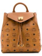 Mcm Essential Logo Print Backpack - Brown