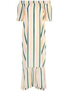 Asceno Striped Off Shoulder Dress - Multicolour