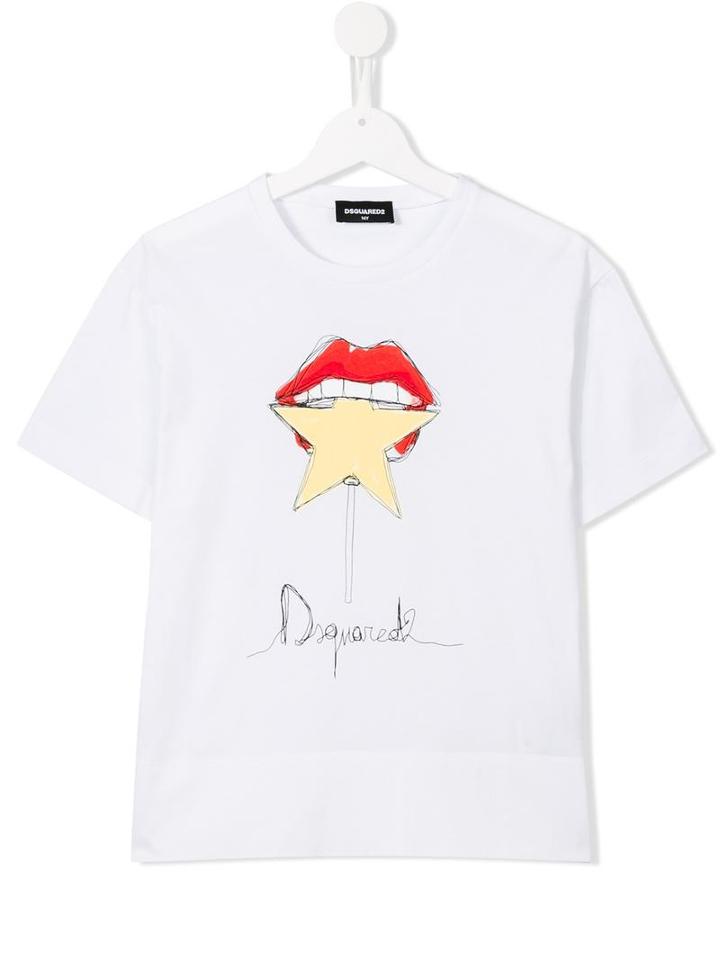 Dsquared2 Kids Star Lips Print T-shirt, Girl's, Size: 16 Yrs, White
