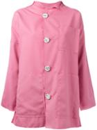 Julien David - Contrast Button Coat - Women - Silk/polyester/wool - M, Pink/purple, Silk/polyester/wool