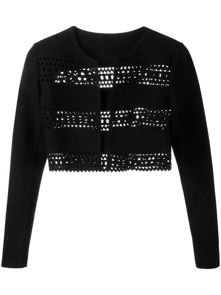 Alaïa Cropped Laser-cut Cardigan, Women's, Size: 38, Black, Wool/polyester