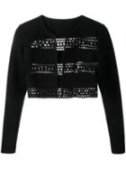 Alaïa Cropped Laser-cut Cardigan, Women's, Size: 38, Black, Wool/polyester