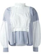 Sacai Striped Lace Shirt, Women's, Size: 3, White, Cotton