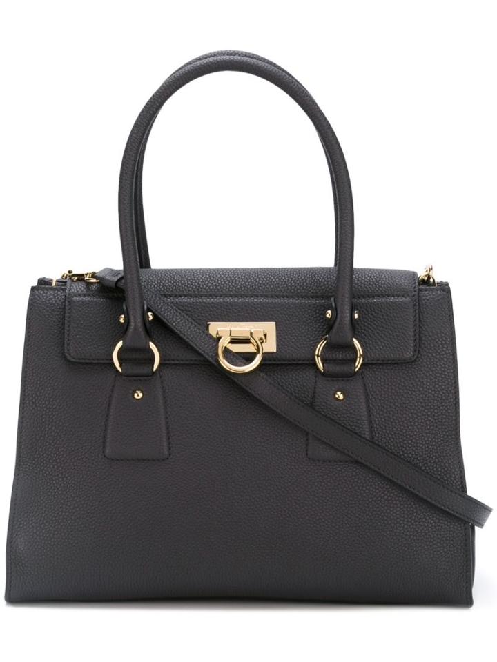 Salvatore Ferragamo Gancio Lock Tote, Women's, Black, Calf Leather