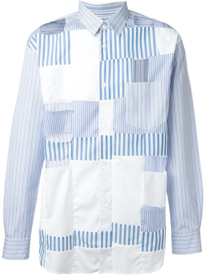 Comme Des Garçons Shirt Patched Cut-out Striped Shirt