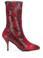 Stuart Weitzman Snakeskin Effect Heeled Boots - Red