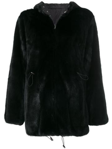 P.a.r.o.s.h. Drawstring Fur Coat - Black