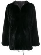 P.a.r.o.s.h. Drawstring Fur Coat - Black