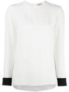 Saint Laurent Contrast Cuff Blouse, Women's, Size: 42, White, Silk/acetate/viscose