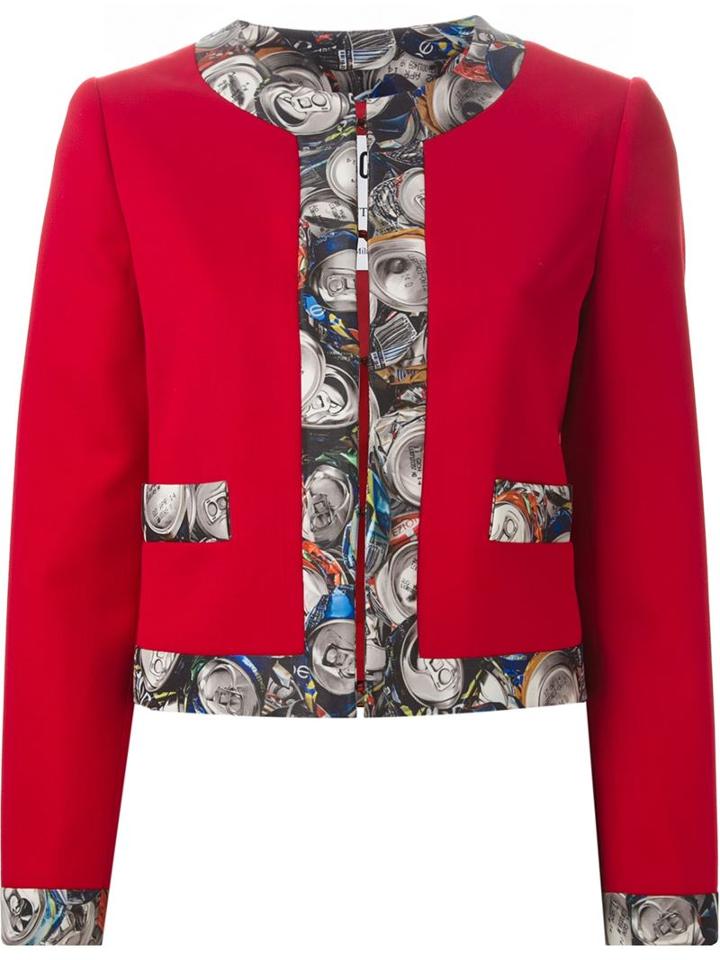 Moschino Can Print Trim Jacket, Women's, Size: 48, Red, Silk/polyamide/spandex/elastane/virgin Wool