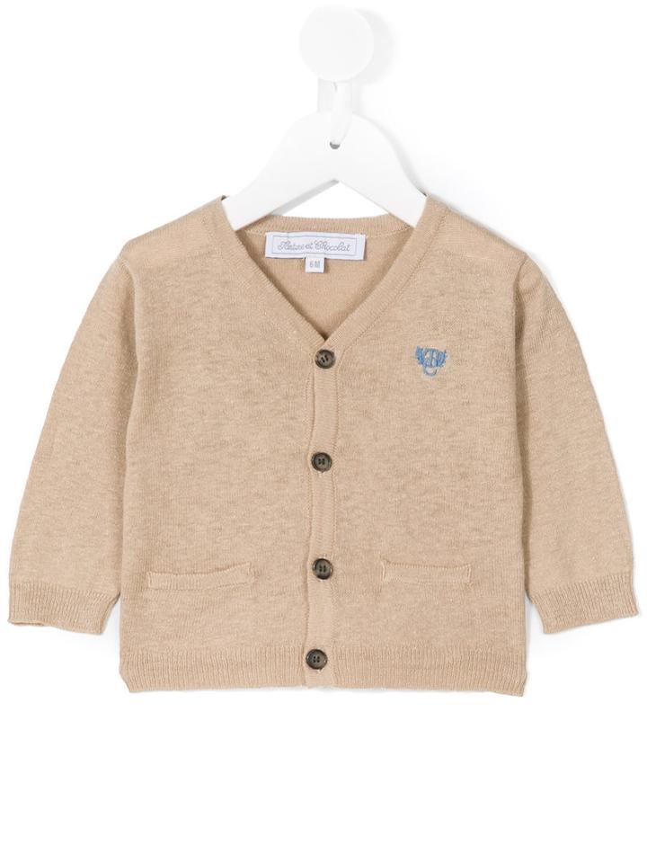 Tartine Et Chocolat - Chest Logo Cardigan - Kids - Cotton/linen/flax - 6 Mth, Brown