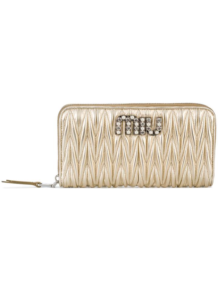Miu Miu Matelassé Zip Wallet - Metallic