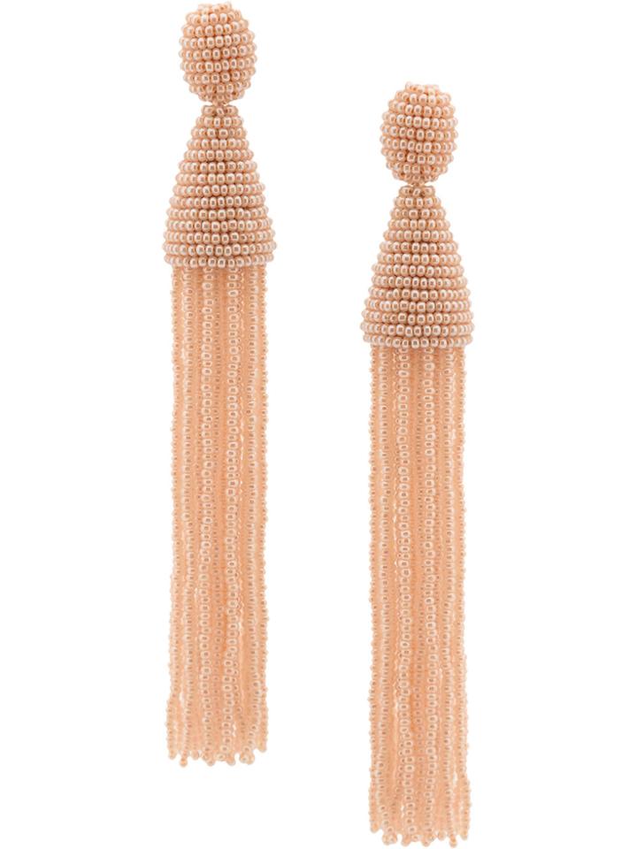 Oscar De La Renta Long Beaded Tassel Earrings - Metallic