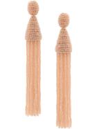 Oscar De La Renta Long Beaded Tassel Earrings - Metallic