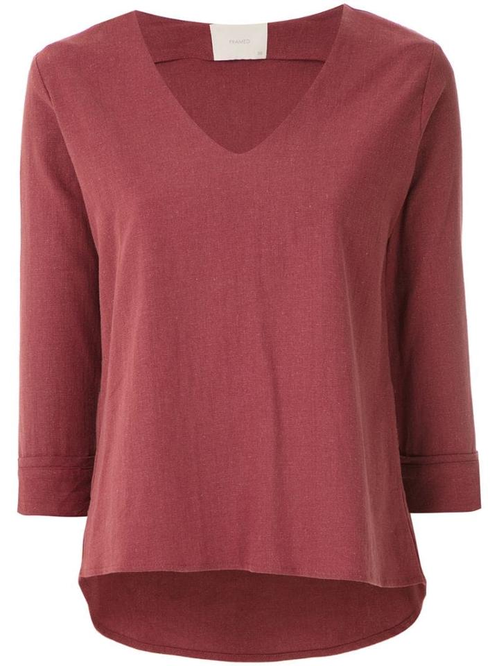 Framed Linen Long Sleeved Top - Red