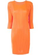 Pleats Please By Issey Miyake - Pleated Shift Dress - Women - Polyester - 4, Yellow/orange, Polyester