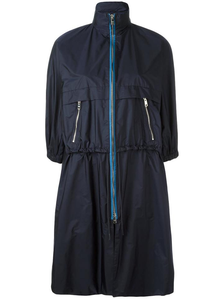 Prada High Neck Drawstring Coat, Women's, Size: 44, Blue, Polyamide