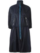 Prada High Neck Drawstring Coat, Women's, Size: 44, Blue, Polyamide