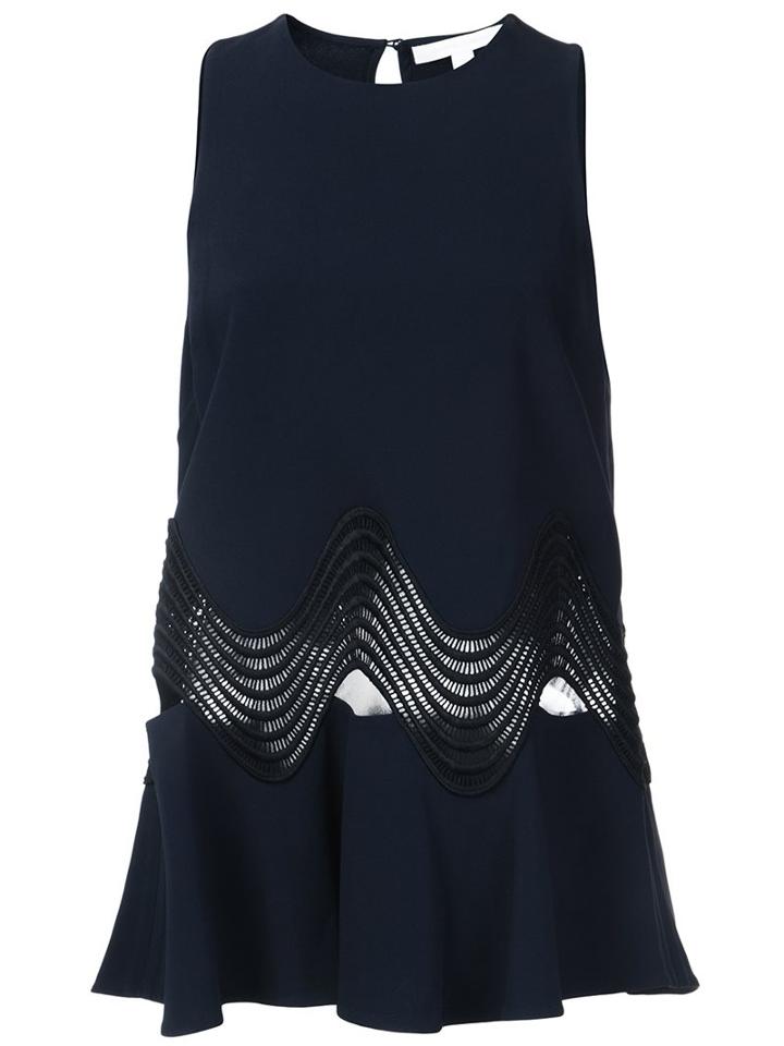 Jonathan Simkhai Flared Cut-off Detailing Blouse, Women's, Size: Medium, Blue, Spandex/elastane/acetate/viscose