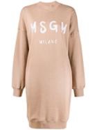 Msgm Logo Print Sweatshirt Dress - Brown