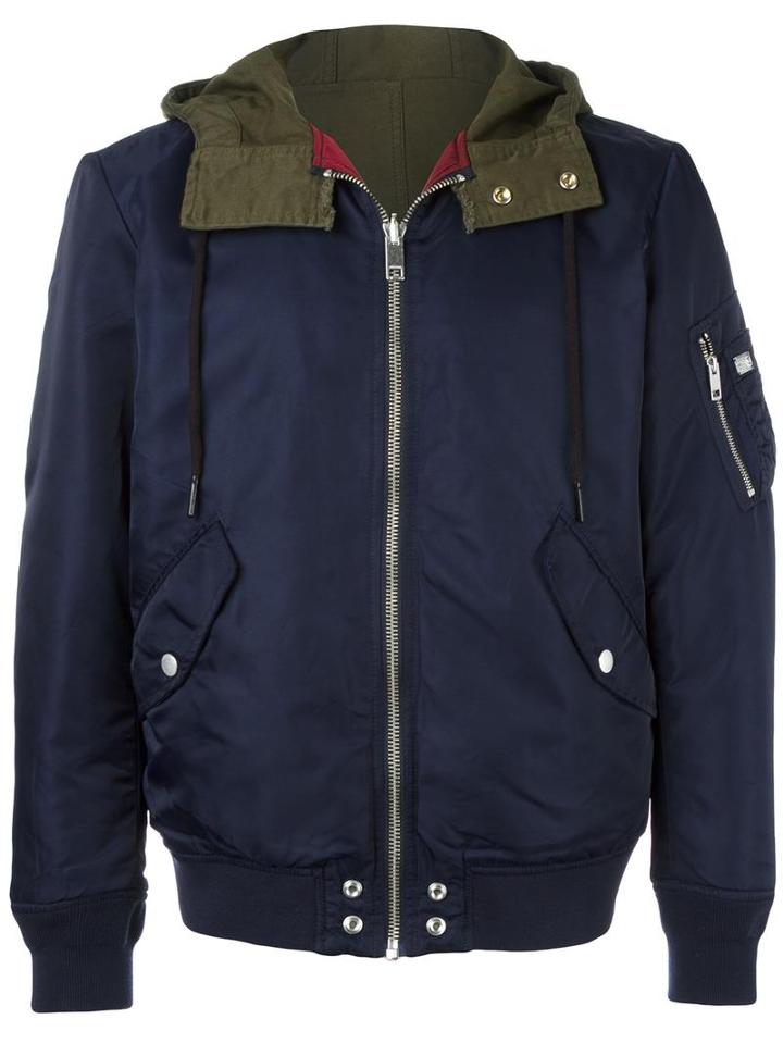 Diesel Panelled Back Hooded Jacket, Men's, Size: Large, Blue, Polyamide/polyester/cotton/spandex/elastane