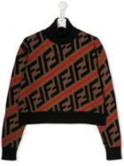 Fendi Kids Ff Logo Stripe Patterned Sweater - Brown