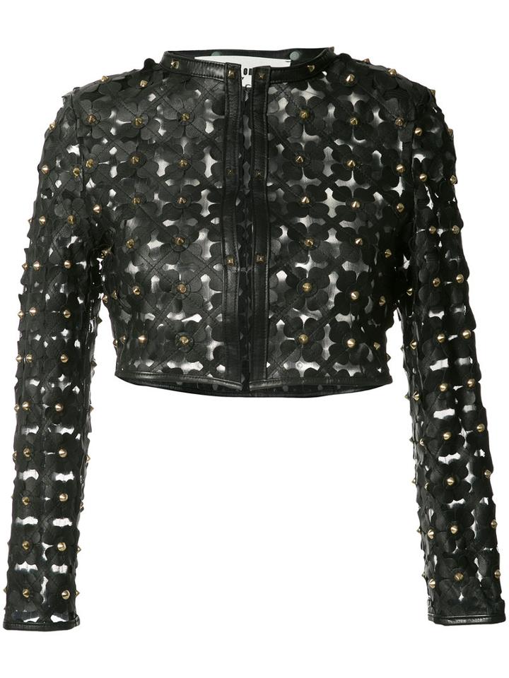 Caban Romantic - Flower Lattice Studded Bolero - Women - Leather/polyimide - 42, Black, Leather/polyimide