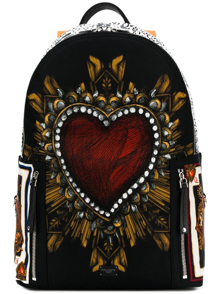 Dolce & Gabbana Sacred Heart & Playing Cards Print Vulcano Backpack -