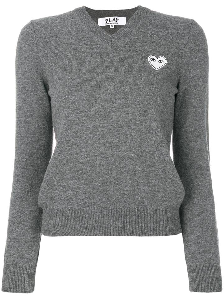 Comme Des Garçons Play Knitted Heart Logo Sweater - Grey