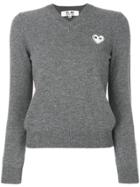 Comme Des Garçons Play Knitted Heart Logo Sweater - Grey