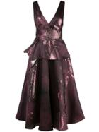 Marchesa Notte Metallic-print Flared Dress - Purple
