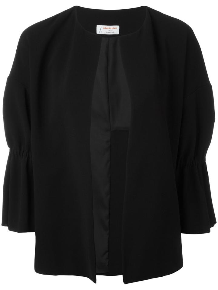 Alberto Biani Ruched Sleeve Open Jacket, Women's, Size: 44, Black, Triacetate/polyester