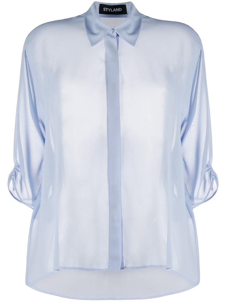 Styland Short-sleeve Fitted Shirt - Purple