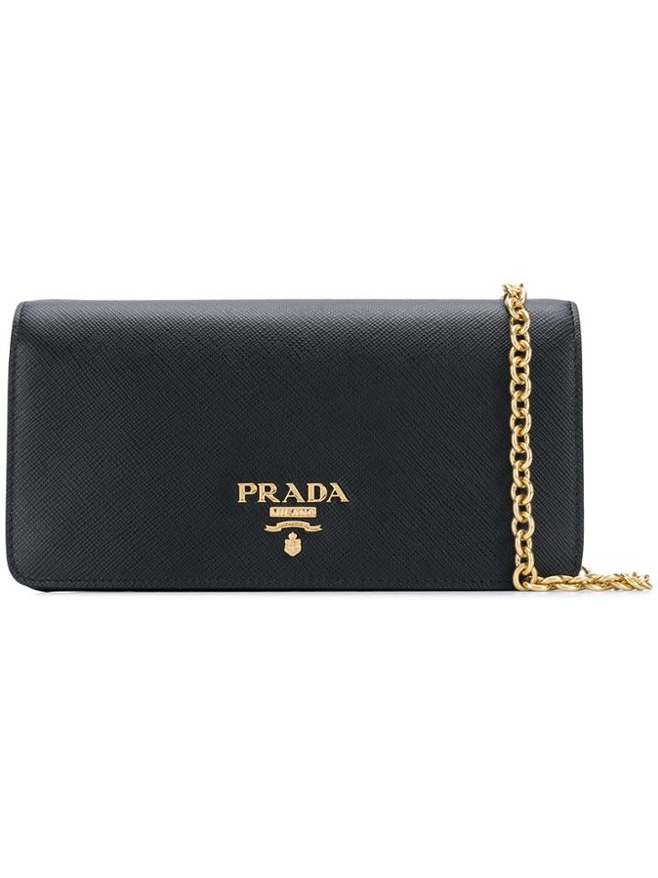 Prada Foldover Flap Clutch - Black